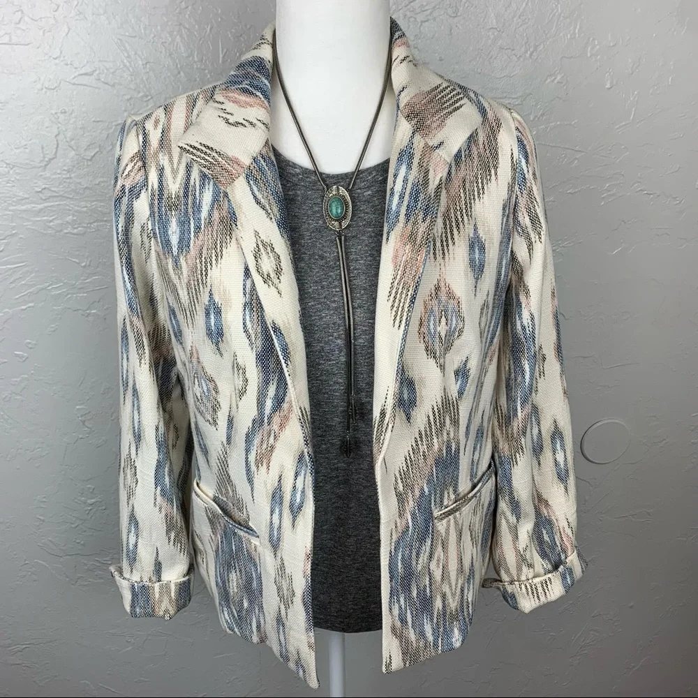 Chico’s Aztec Boho Western woven ikat open front Blazer 0 or Sm - Picture 7 of 9